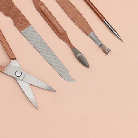 Manicure set, 12 items, in case, beige/pink gold color-6
