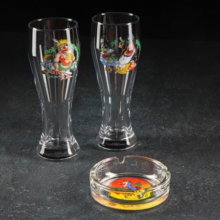 Set "jokes", 2 glasses for beer 300 ml, ashtray-3
