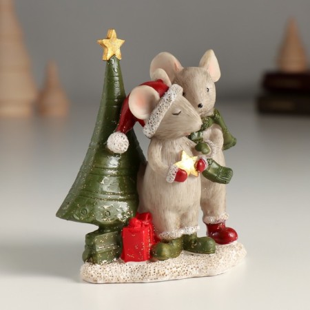 Souvenir Polystone "A couple of mice at the New Year tree" 8.5x5x10 cm-1