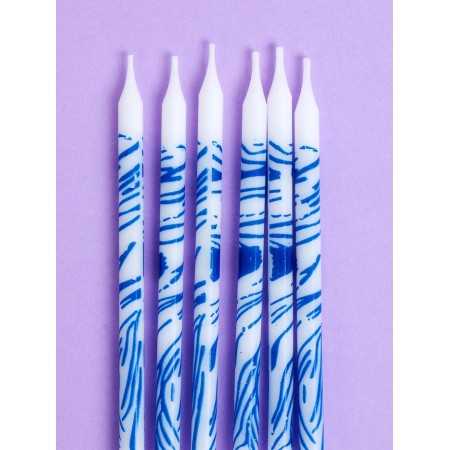 Candles for the cake "wavy lines", 6 pcs, white with blue-2