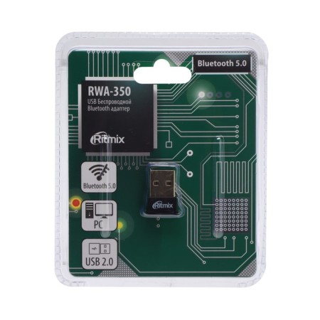 Bluetooth adapter RITMIX RWA-350, Ver 5.0, USB, Black