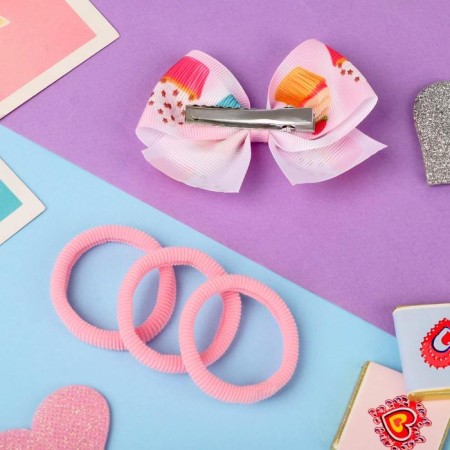 Hair set "Marta" (3 elastic bands, 1 clamp) pies, pink-2