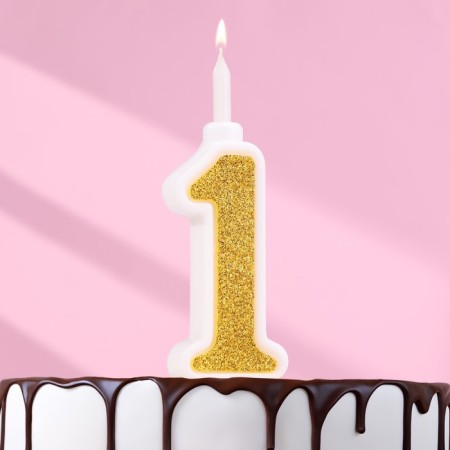 Candle for Cake "Super Suprine", 10.4 cm, number "1", gold sparkle