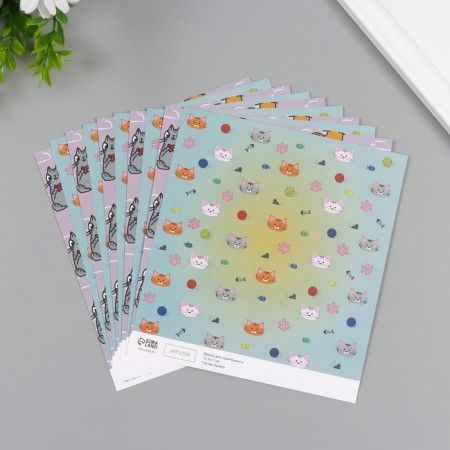 Scrapbooking paper bilateral "cats" density 180 grams set 10 pcs 15.5x17 cm-1