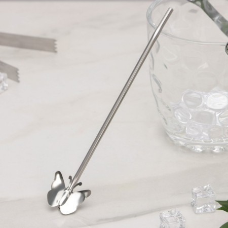 Spoon-pipe for a stainless steel cocktail “butterfly”, length 21 cm, silver color-2