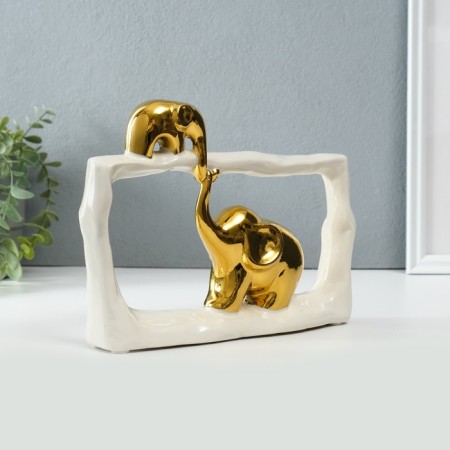 Souvenir Ceramics "Elephant with an elephant - touch. Rectangle" White with gold 6x23x16.5 cm 1032364-1