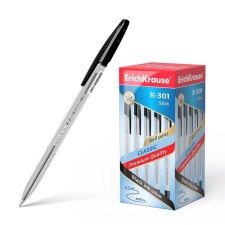 Ballpoint handle Erich Krause R-301 Classic Stick, Node 1.0 mm, black ink, letter line 2000 meters, barcode on the handle