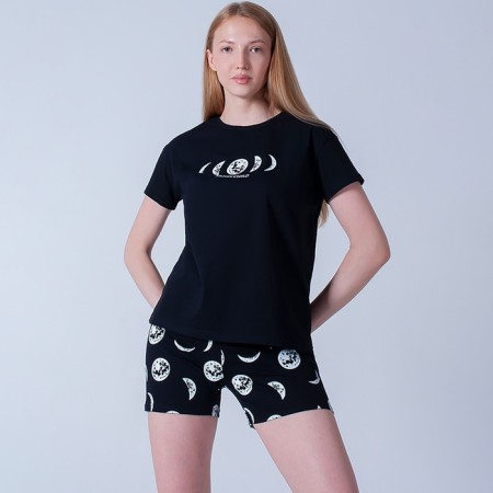 Female home set (T -shirt/shorts), black color, size 50-1