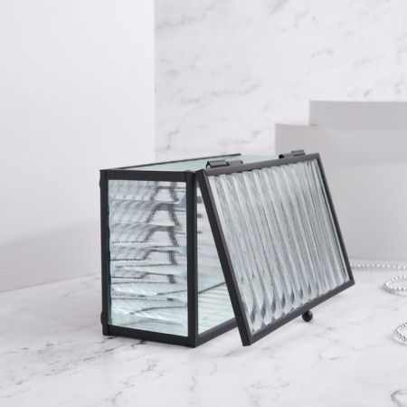 Organizer for storage "Ribbed", 1 section, with a lid, glass, with a mirror base, 14.5 × 8.5 cm, the color is transparent/black-5