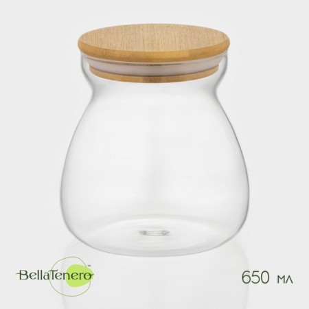 Glass Bank for bulk products with a bamboo cover "Bamboo", 650 ml, 11 × 12 cm