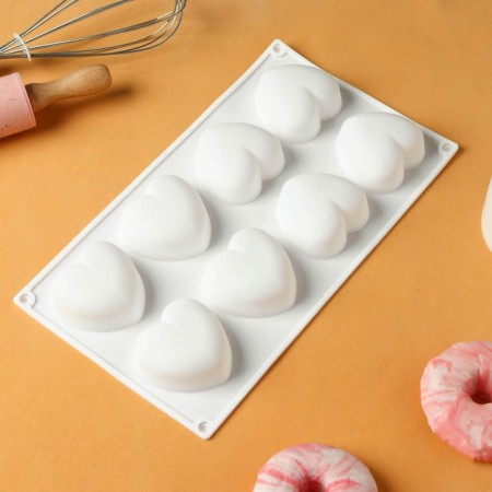 Form for mousse desserts and baking konfinetta "heart", 30 × 17.5 × 3 cm, 8 cells (6.2 × 6 cm), white color-1