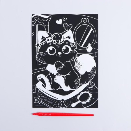 Engraving "cat on the ottoman" A5, with a metallic effect, holography-3