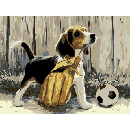 Picture on numbers on a canvas with a subframe "Puppy with a ball", 40 x 30 cm-1