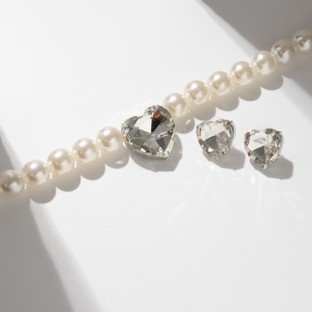 Set 2 items; Earrings, Kilence "Heart" large pearls, white color in silver-1
