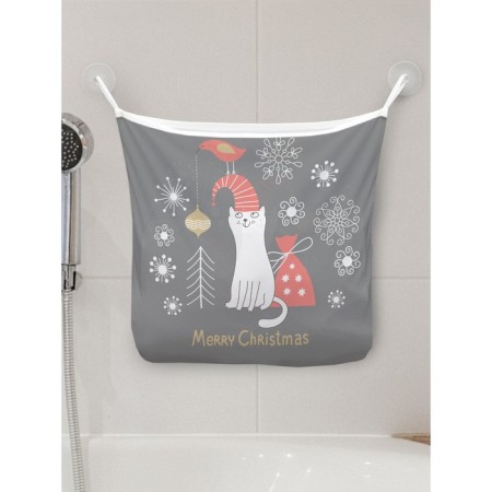 Organizer in a bath on suction cups "New Year's cat", for storing toys and trifles, size 33x39 cm