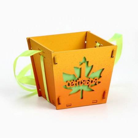 Wooden Kashpo 10 × 10.5 × 9 cm Raphael "September 1", handle ribbon, gradient yellow orange