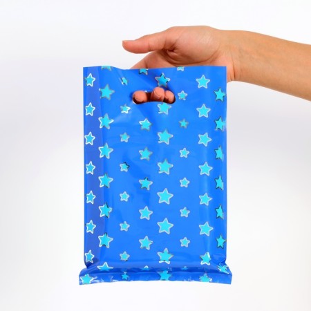 Gift, metallized package, "stars" blue 17x25 cm, 20 microns 10 pcs set-1