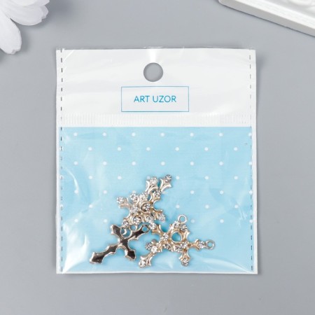 Decor for creativity Metal "Cross" gold, rhinestones 2.5x1.7 cm-3