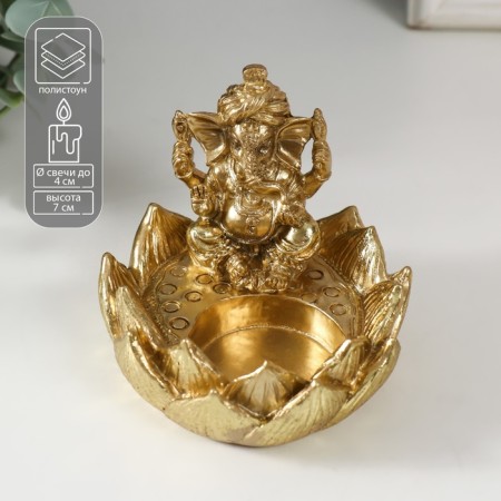 Polystone candlestick for 1 candle "Ganesha in the lotus" gold 9x8.2x7 cm