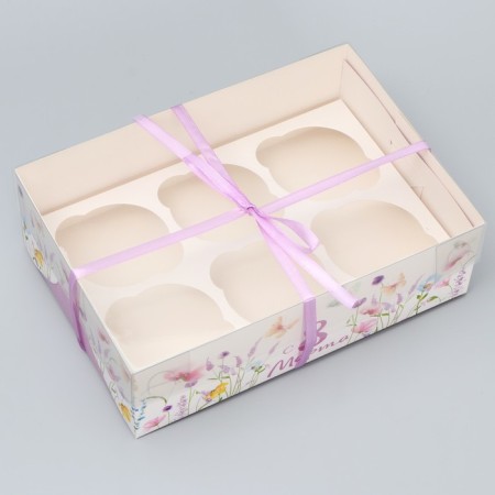 Capcake box, confectionery packaging, 6 cells “With Love and Care”, March 8, 23 x 16 x 7.5 cm-2