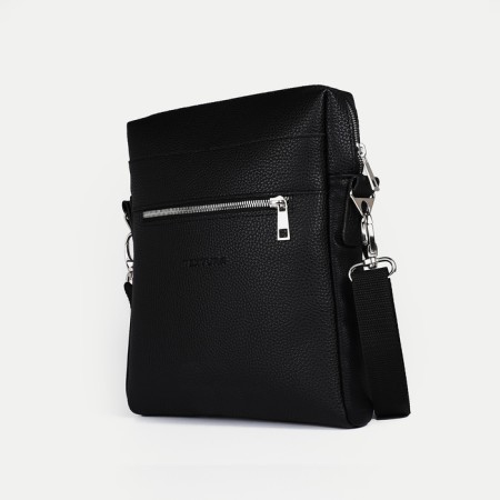 Male bag over the shoulder, Textura, artificial leather, black color-2