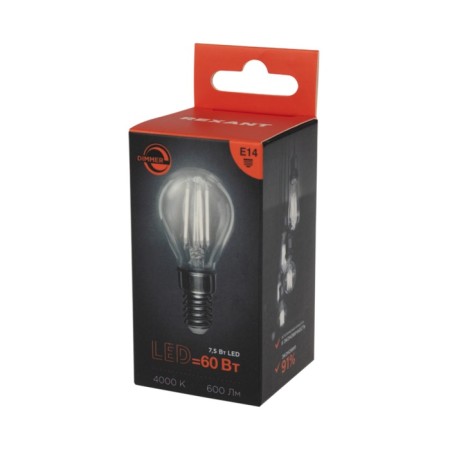 Lamp Filament Ball GL45 7.5W 600LM 4000K E14 Dimming, Transparent REXANT-3