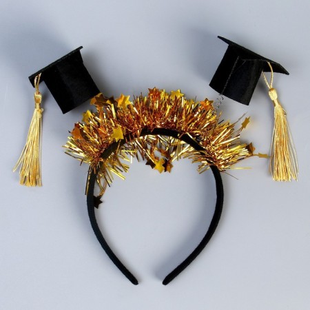 Carnival set "University graduate", 2 items: gold tape + pin, rim with hats-6