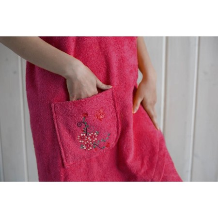 Women's set for the sauna (Pareo+Chalma) with embroidery, raspberry-3
