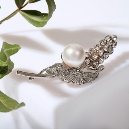 Brooch "Flower" lupine, white color in silver-1
