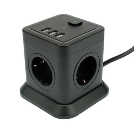 Network filter Cablexpert Twr-4-U3-B-2, 4P, 10A, 3XUSB, 3.1A, 2M, Ur. Protection 2+, black 1030905