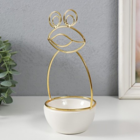 Souvenir ceramics, metal stand "Frog" white with gold 9x8x18 cm-4
