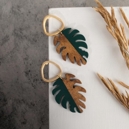 Earrings Assorted Monster Vakanda, green-brown color in gold-2