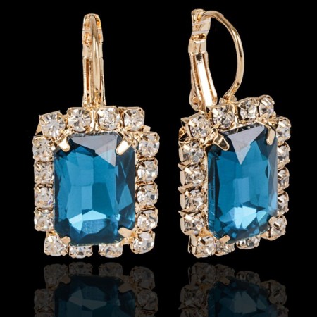 Earrings with rhinestones "rectangle" party, color mix-3