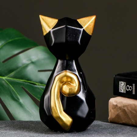 Pig a piggy bank "Geometric cat" Black-gold, 19cm-2