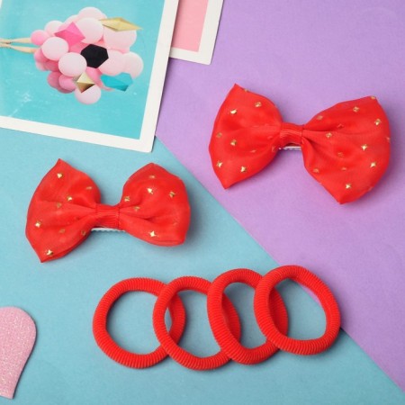 Hair set "Karapulka" (2 clamps, 4 elastic bands) Bow Gay, pink-1