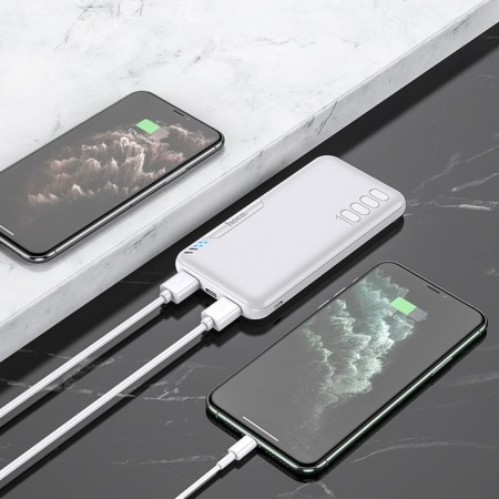 External battery Hoco J82, Li -Pol, 10,000 mAh, microUSB/type -C - 2 A, 2 USB - 2 A, white-3