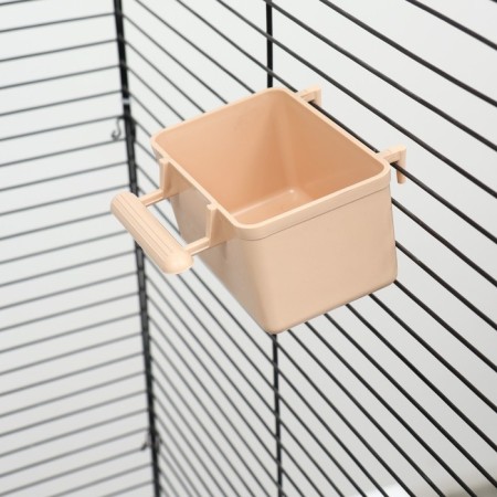 The bird feeder is large, rectangular, in a cage, 8 x 5 x 4.5 cm, beige-2