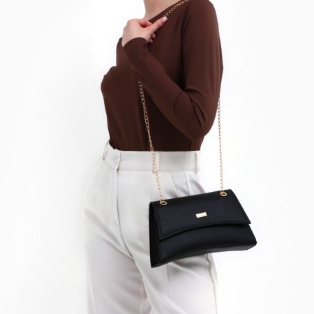 Women's bag made of artificial leather with a valve, 26x16x9 cm, black-7