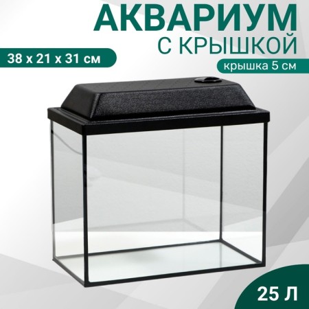 Aquarium "rectangular" with a lid, 25 liters, 38 x 21 x 31/36 cm, black