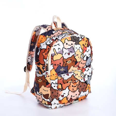 School backpack of textiles on a zipper, 3 pockets, pencil case, brown color/orange color-4