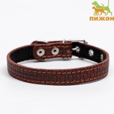Leather collar with embossing on synthetic winterizer, 46 x 2 cm, Osh 25-35 cm, brown