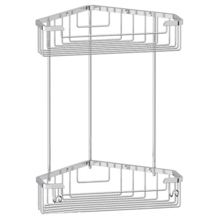 A corner-cutting shelf with hooks, bunk, size 23 x 23 cm, chrome
