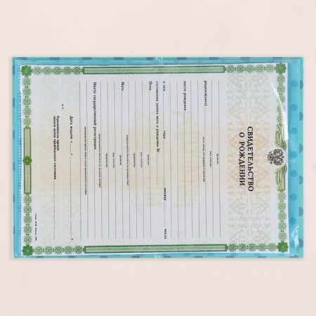 The folder for the birth certificate "Bear" Blue background, A5-4
