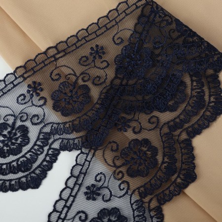Lace on a grid, 80 mm × 11 ± 1 m, dark blue color-1