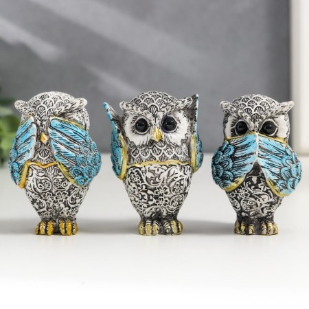 Souvenir Polystone "Filin - I do not see, I do not hear, I will not say" gray -blue mix 7x4.5x3.5 cm