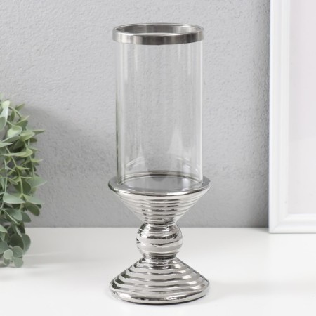 Ceramics candlestick, glass on 1 candle "Illusion. Zebra" d = 7.5 cm silver 9x9x24 cm-1