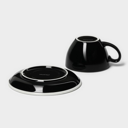 Coffee steam porcelain Magistro Coffee Time, 2 objects: a cup 200 ml, a saucer d = 14.5 cm, black color is black-5