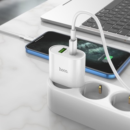 Network charger Hoco C95a, Type -C - PD 20 W 3 A, USB Qc3.0 - 18 W 3 A, White-8