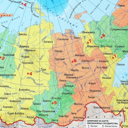 Wall map "Physical Russia", geod, 101x69 cm, 1: 8.2 million, laminated-1
