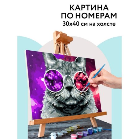 Picture on numbers on a canvas 30 × 40 cm “Cat Cosmos”, with acrylic paints and brushes